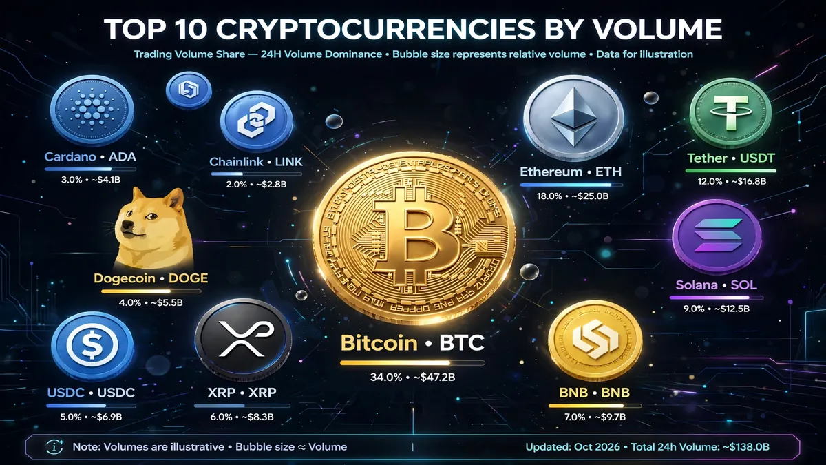 Top 10 cryptocurrencies by trading volume.